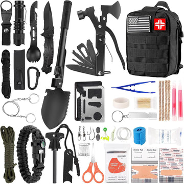 Survival Kit and First Aid Kit, 142Pcs Professional Survival Gear and Equipment with Molle Pouch,Likes Camping Outdoor